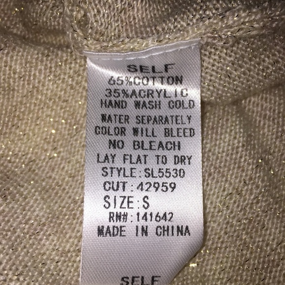 Gold Glitter Crossback Oversized Sweater Small Sparkle Shiny Party Holiday - Picture 5 of 8